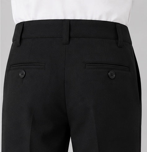 LIUMI Kids Classic School Suit Trousers in Black — back welt pocket detail