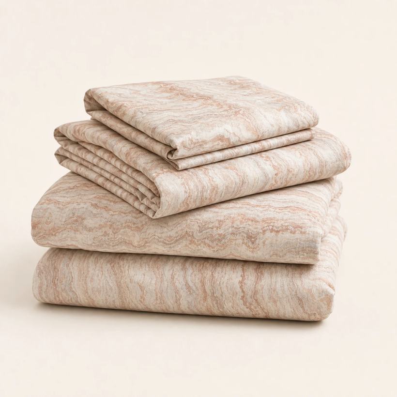 Folded Alabaster marbled cotton duvet set and pillow shams