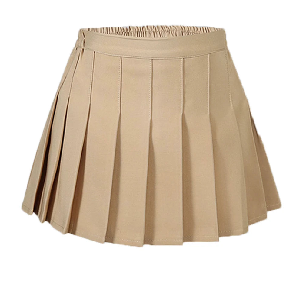 LIUMI Kids Premium Pleated School Skirt in Beige — flat-lay product view