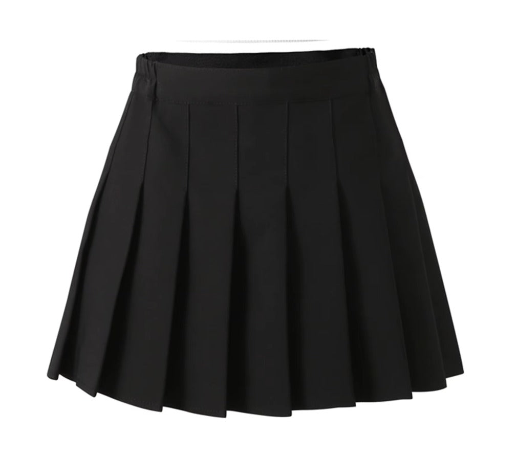 LIUMI Kids Premium Pleated School Skirt in Black — flat-lay product view