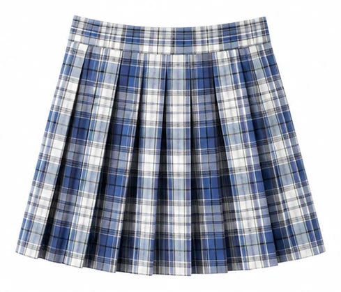 LIUMI Teens Premium Girls Pleated School Skirt in Blue Check — flat-lay product view