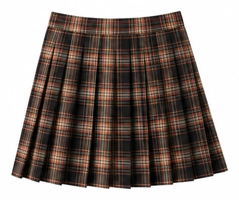 LIUMI Teens Premium Girls Pleated School Skirt in Brown Check — flat-lay product view