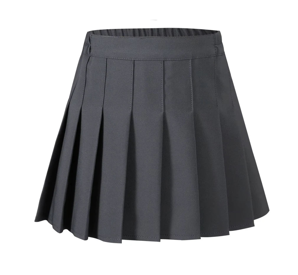 LIUMI Kids Premium Pleated School Skirt in Charcoal Grey — flat-lay product view
