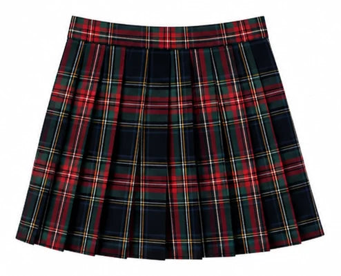 LIUMI Teens Premium Girls Pleated School Skirt in Forest Tartan — flat-lay product view