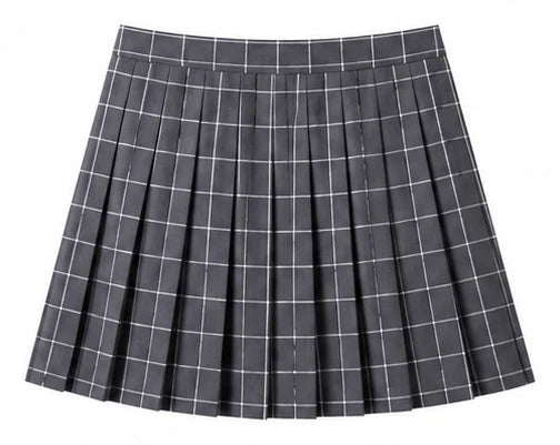 LIUMI Teens Premium Girls Pleated School Skirt in Grey Windowpane — flat-lay product view