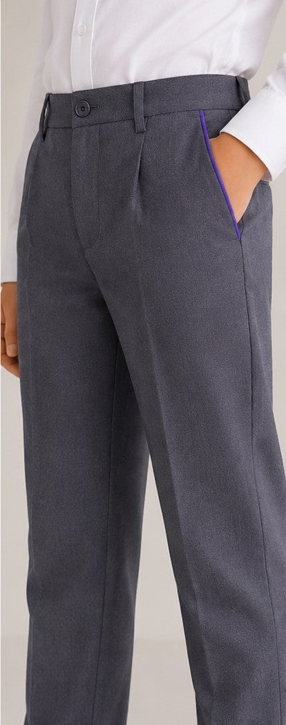 LIUMI Kids Boys' School Trousers in Gray — waistband and side pocket detail close-up