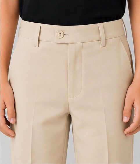LIUMI Kids Classic School Suit Trousers in Beige — front waistband and pocket detail