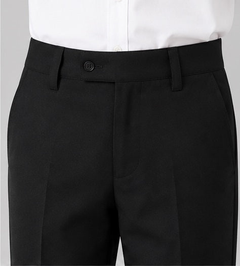 LIUMI Kids Classic School Suit Trousers in Black — front waistband and pocket detail