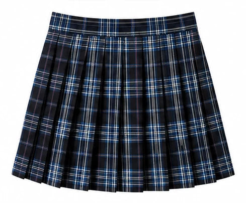 LIUMI Teens Premium Girls Pleated School Skirt in Navy Check — flat-lay product view