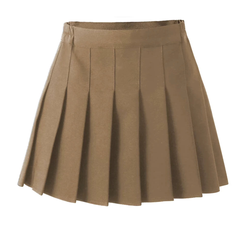 LIUMI Kids Premium Pleated School Skirt in Tan — flat-lay product view